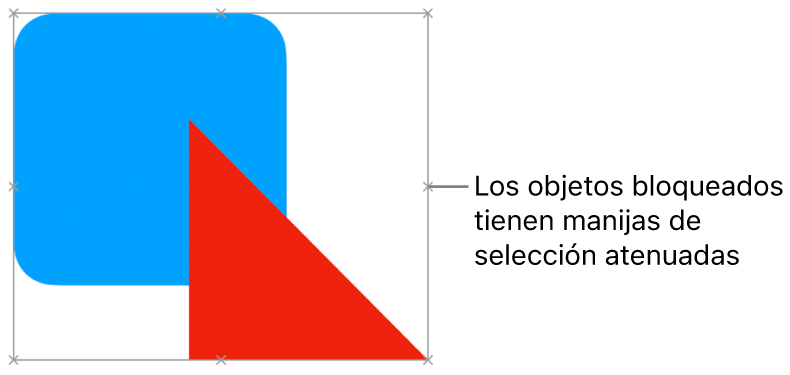 Objetos bloqueados con manijas de selección atenuadas.