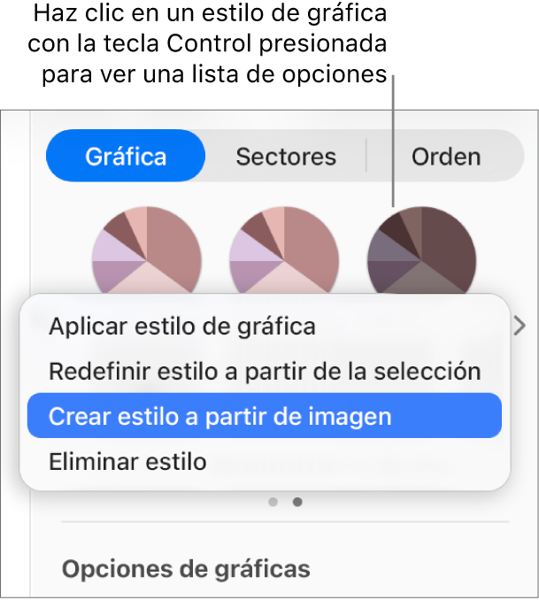 El menú de función rápida de estilo de gráfica.