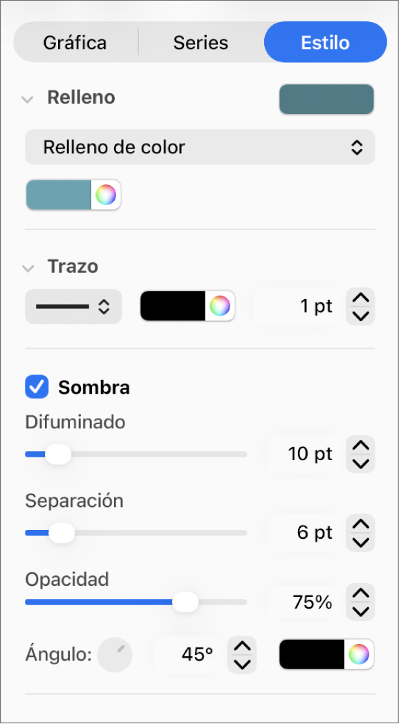 Controles de la barra lateral para cambiar el aspecto de las líneas de tendencia.