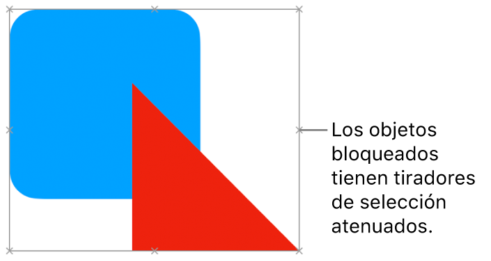 Objetos bloqueados con tiradores de selección atenuados.