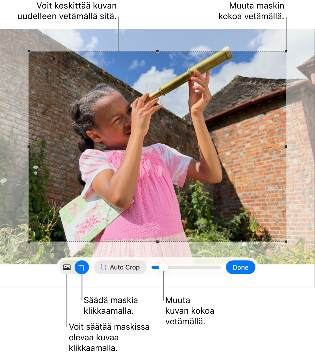 Maskisäätimet kuvan päällä.