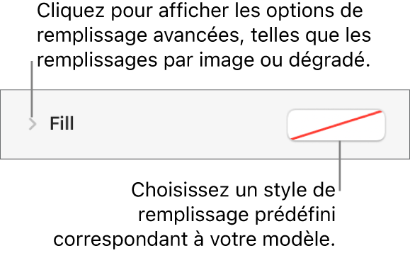 Commandes de sélection d’une couleur de remplissage.