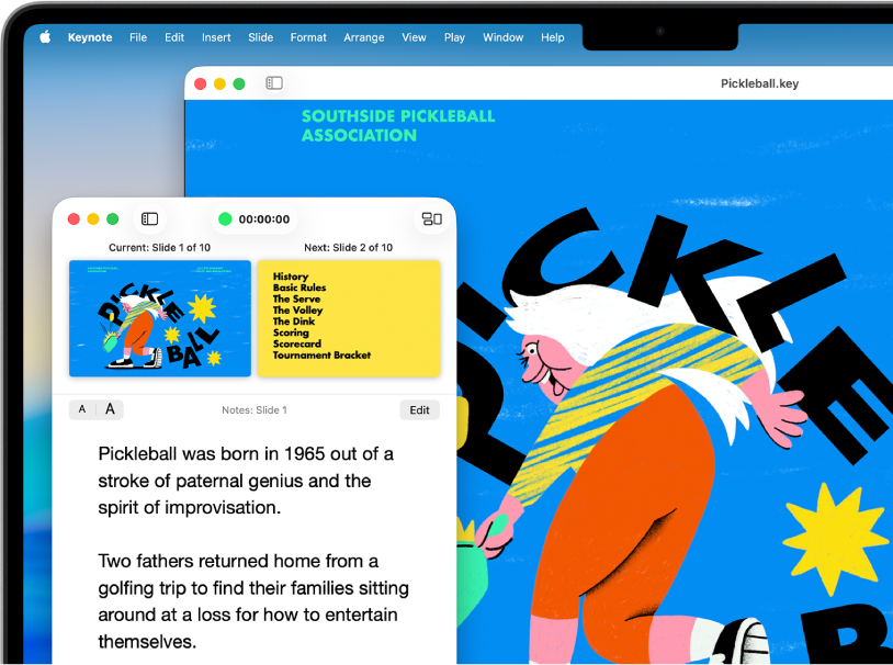 Une présentation qui est lue en mode de lecture dans une fenêtre. L’affichage du présentateur s’affiche dans une fenêtre, tandis que la diapositive en cours est lue dans une autre.