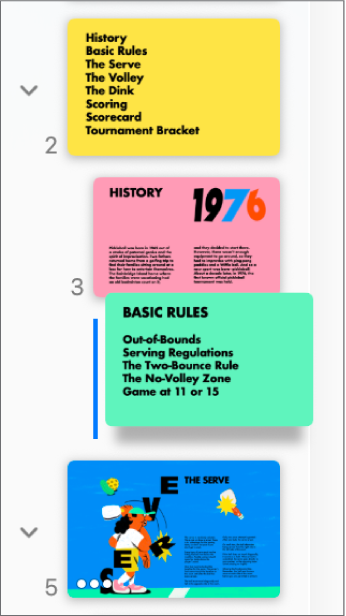 बाईं ओर लाइन के साथ इंडेंट वाली स्लाइड को दिखा रहा स्लाइड नेविगेटर।