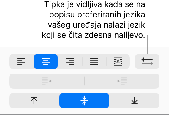 Tipka Smjer paragrafa u kontrolama za poravnanje teksta.