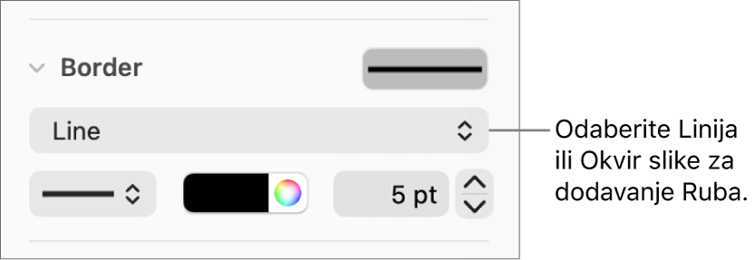 Kontrole stila Obruba u rubnom stupcu Formatiraj s odabranom Linijom kao vrstom obruba.