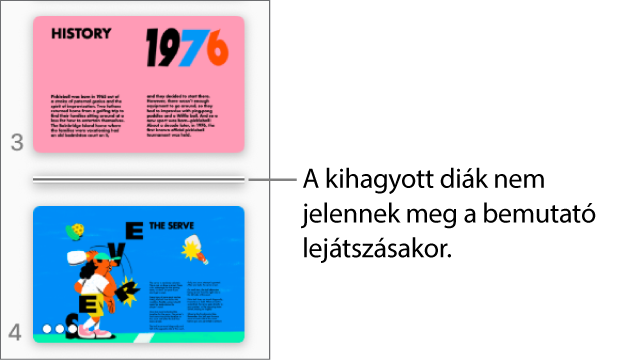 A dianavigátor egy vízszintes vonalként megjelenő kihagyott diával.