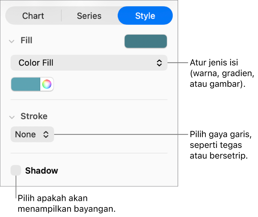 Kontrol untuk mengubah tampilan deretan data.
