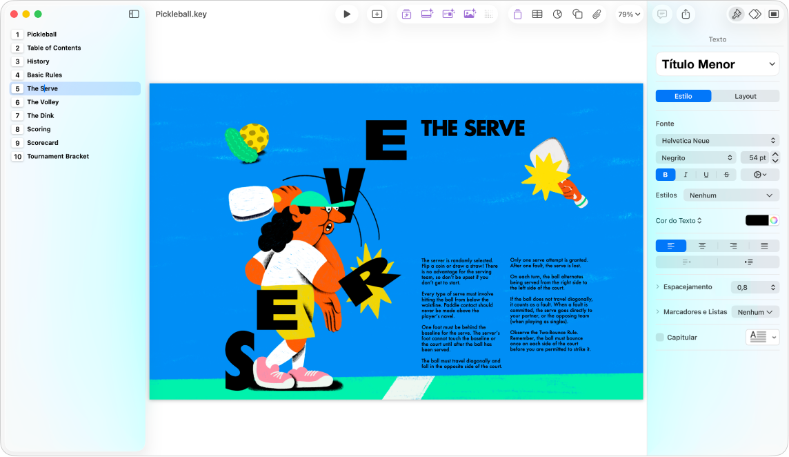 A visualização de esboço exibindo um esboço da apresentação na barra lateral esquerda, o slide selecionado no centro e a barra lateral Formatar ao lado direito da tela.