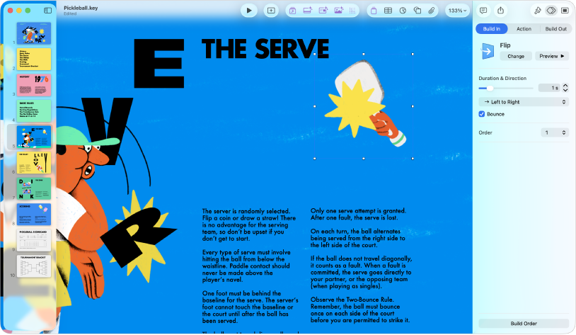 A janela do Keynote com uma linha tracejada selecionada num diapositivo. A barra lateral “Animação” com os controlos de animação “Entrada” do lado direito.