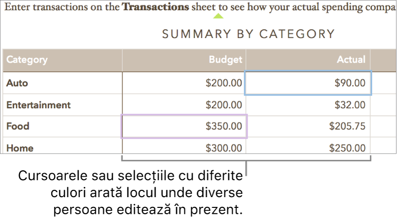 Cursoarele sau selecțiile cu diferite culori arată locul unde diverse persoane editează în prezent.