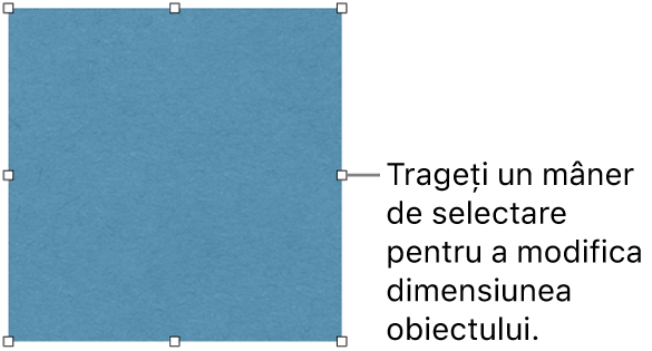 Un obiect cu pătrate albe pe bordura sa, pentru modificarea dimensiunii obiectului.