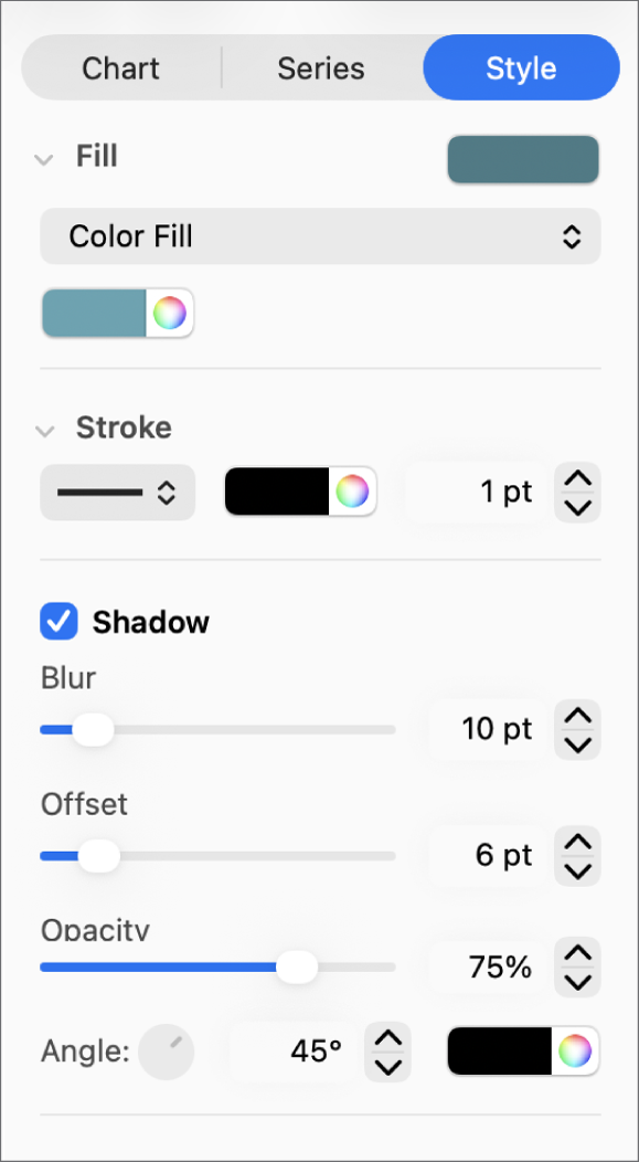 Reglage i sidofältet för att ändra utseendet på trendlinjer.