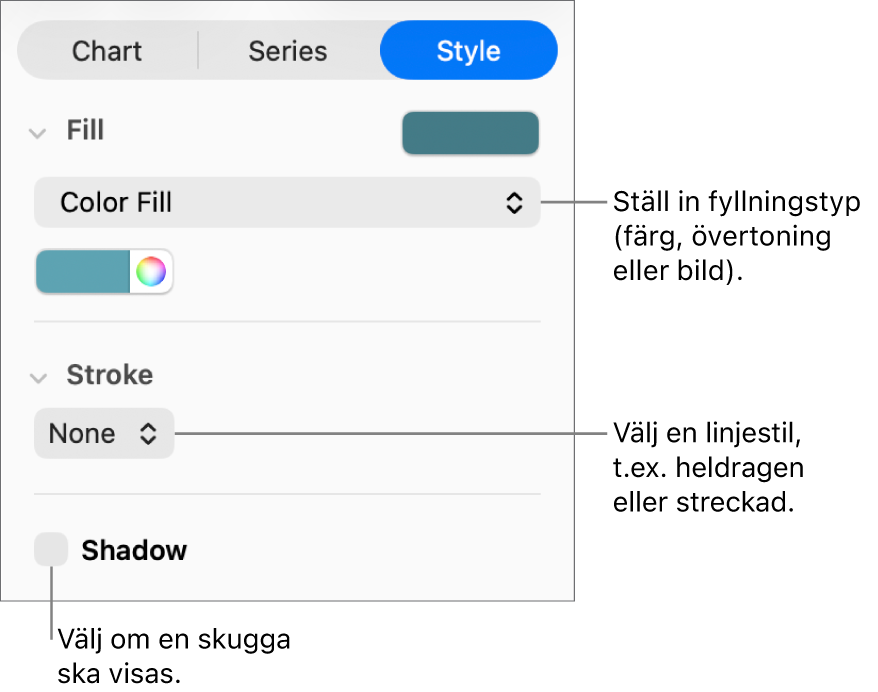 Reglage för att ändra utseendet på dataserier.