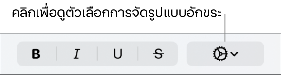 ปุ่มตัวเลือกขั้นสูงที่อยู่ถัดจากปุ่มตัวหนา ตัวเอียง และขีดเส้นใต้