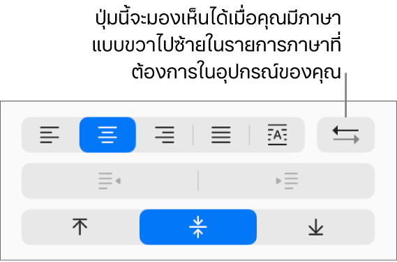 ปุ่มทิศทางย่อหน้าในตัวควบคุมการจัดแนวข้อความ