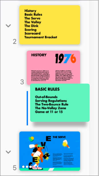 Girintilenmiş slaytı solda bir çizgiyle gösteren slayt gezgini.