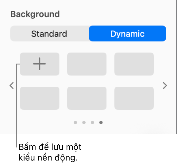 Nút Động được chọn trong phần Nền của thanh bên Định dạng với nút Thêm kiểu được hiển thị.