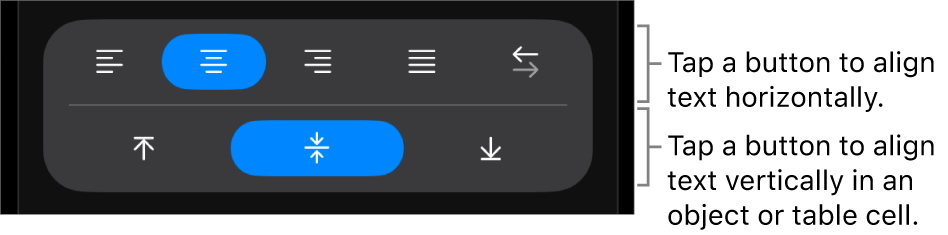 Horizontal and vertical alignment buttons for text.