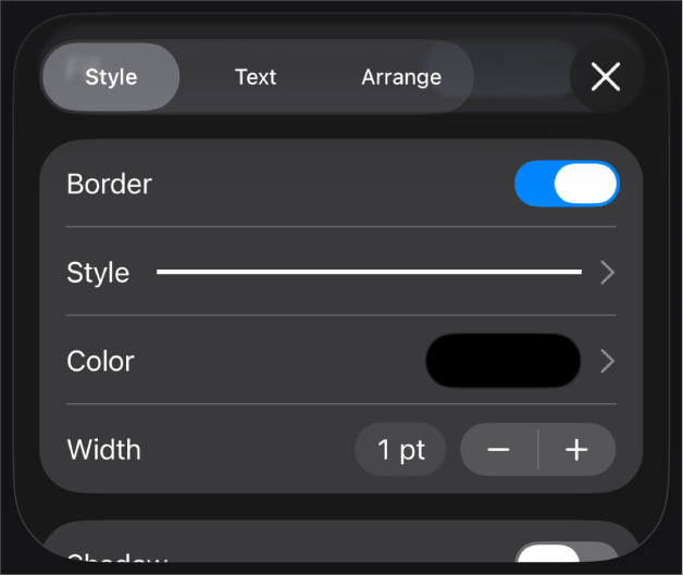 The Border style customisation controls.