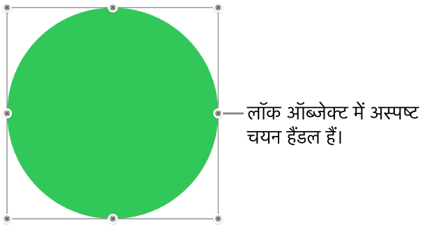 अस्पष्ट चयन हैंडल वाला लॉक किया गया ऑब्जेक्ट।