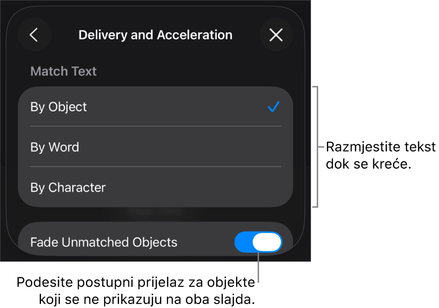 Opcije za isporuku i ubrzanje za Magični pomak u prozoru za Ubrzanje.