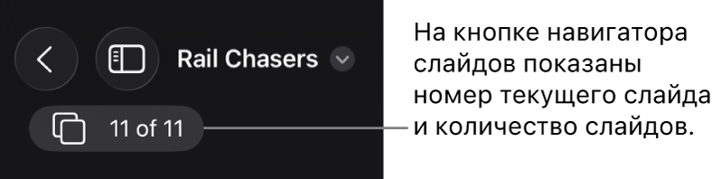 Кнопка навигатора слайдов. Отображается номер текущего слайда и общее количество слайдов в презентации.
