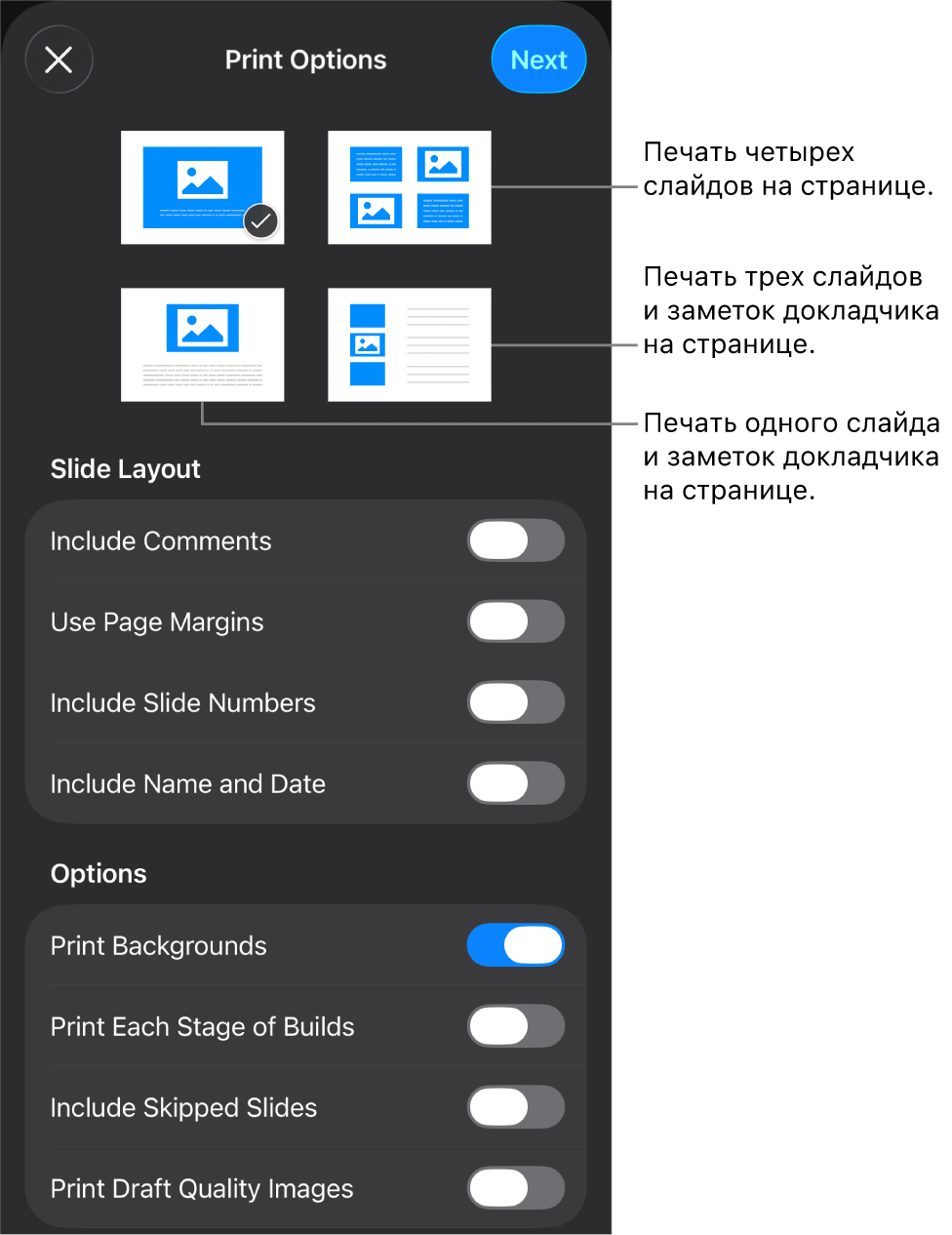 Параметры макета печати.