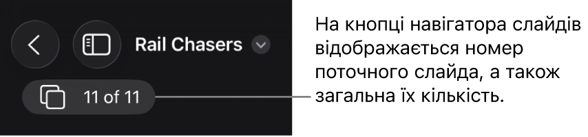 Кнопка навігатора по слайдах, що показує номер поточного слайда та загальну кількість слайдів у презентації.