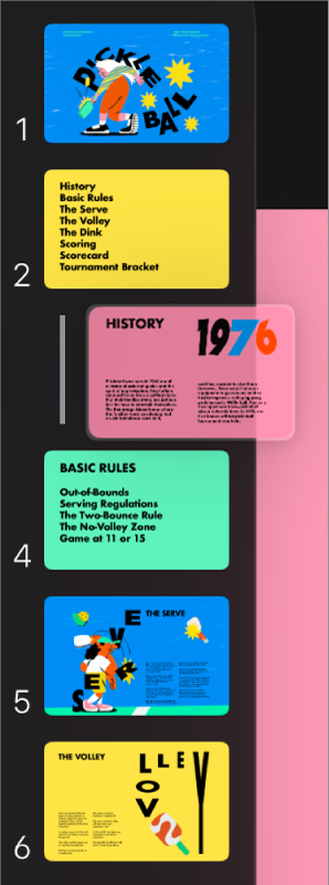 在左側排列顯示縮行幻燈片的幻燈片導覽器。