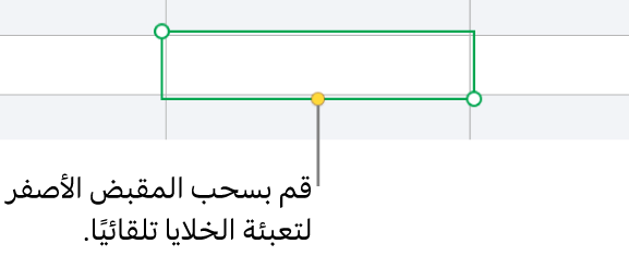 خلية محددة تحتوي على مقبض أصفر يمكنك سحبه لتعبئة الخلايا تلقائيًا.