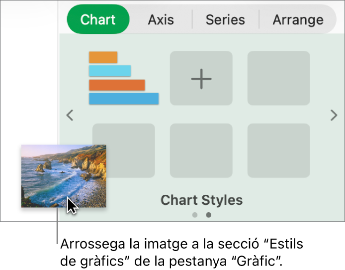 Acció d’arrossegar una imatge a la secció d’estils de gràfic de la barra lateral per crear un nou estil.