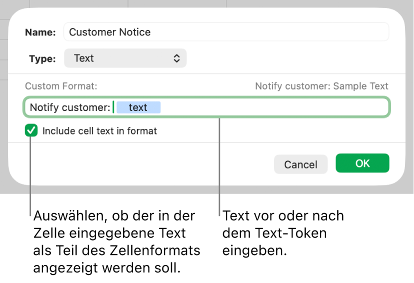 Eigenes Zellenformat für Text