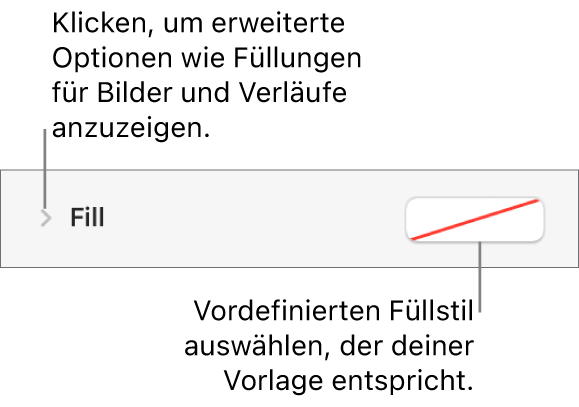 Steuerelemente zum Auswählen einer Füllfarbe