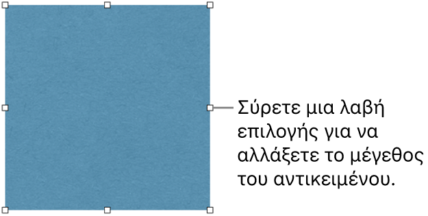 Ένα αντικείμενο με λευκά τετράγωνα στο περίγραμμά του για την αλλαγή του μεγέθους του αντικειμένου.