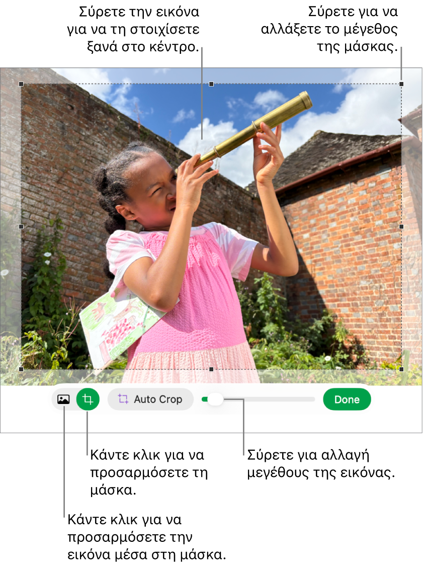 Τα στοιχεία ελέγχου μάσκας πάνω σε μια φωτογραφία.