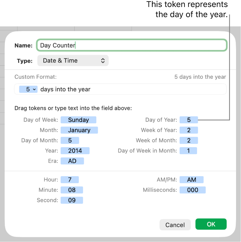 Custom date and time cell format.