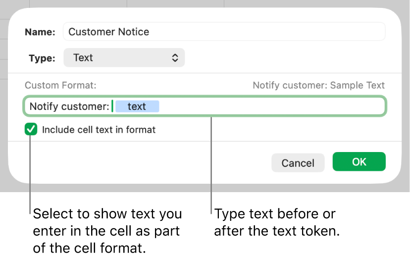 Custom text cell format.