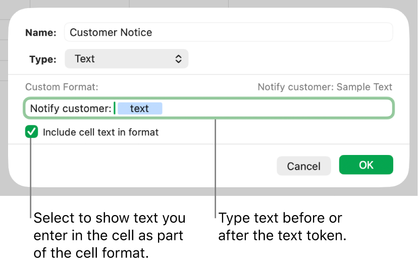 Custom text cell format.