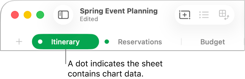 A sheet tab with a dot indicating that a table in this sheet has been referred to in the chart whose data you’re currently editing.