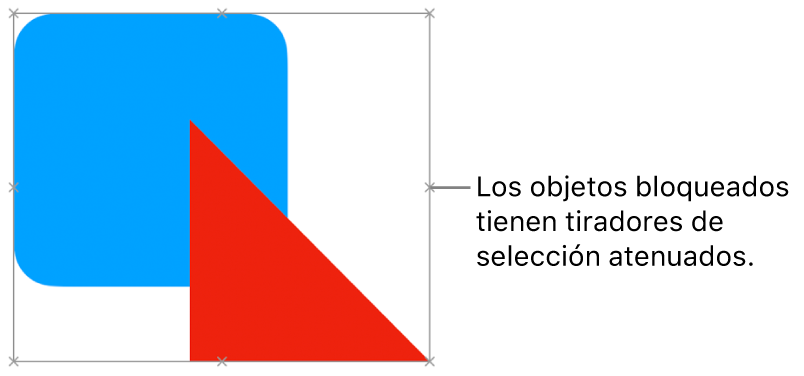 Objetos bloqueados con tiradores de selección atenuados.