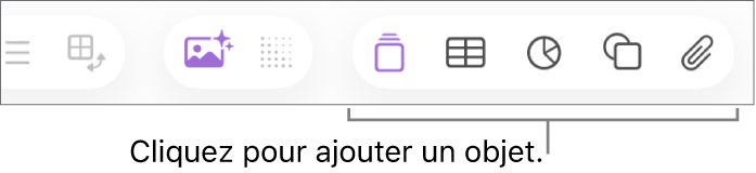 Fenêtre Numbers avec des légendes pour les boutons correspondant à des objets dans la barre d’outils.