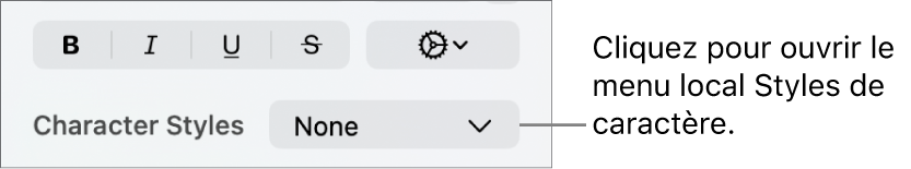Le menu contextuel Styles de caractère.