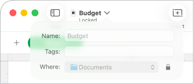 Pop-up untuk mengunci atau membuka spreadsheet.