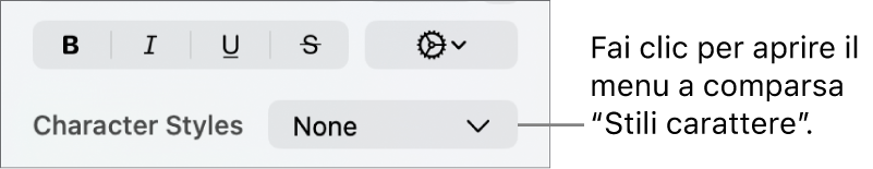 Menu a comparsa “Stili carattere”.