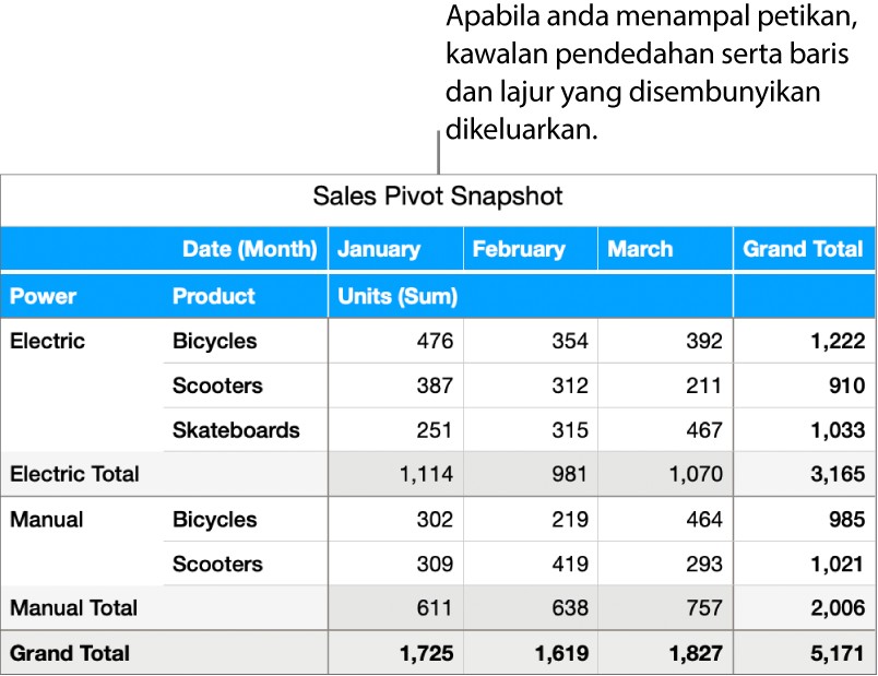 Petikan jadual pivot.