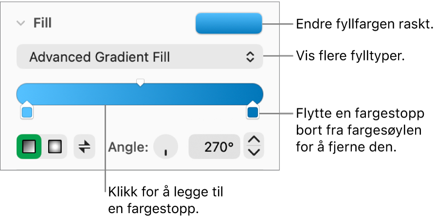 Kontroller for å fylle objekter med farger.