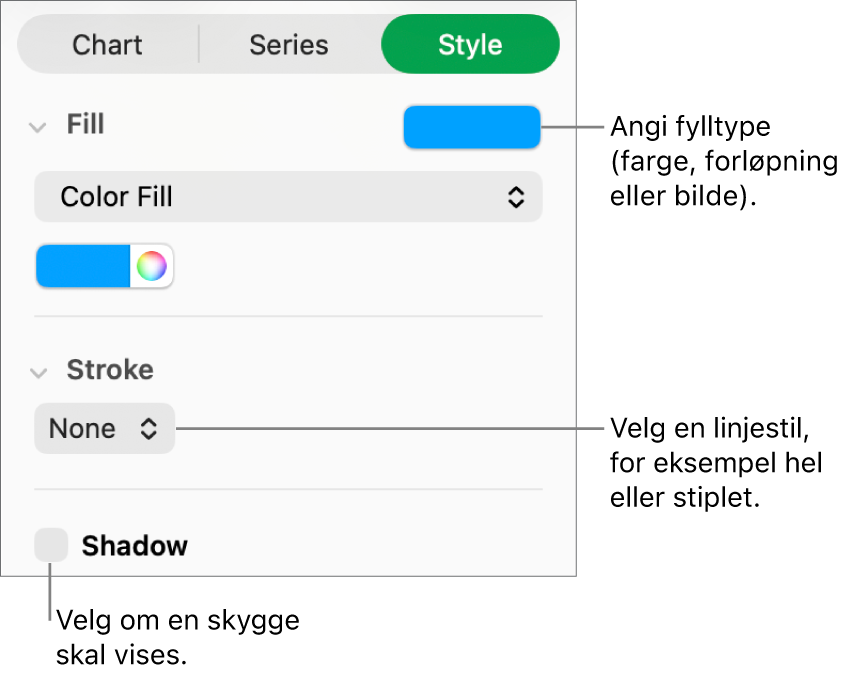 Kontroller for å endre utseendet på dataserier.