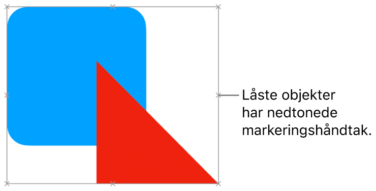 Låste objekter med nedtonede markeringshåndtak.