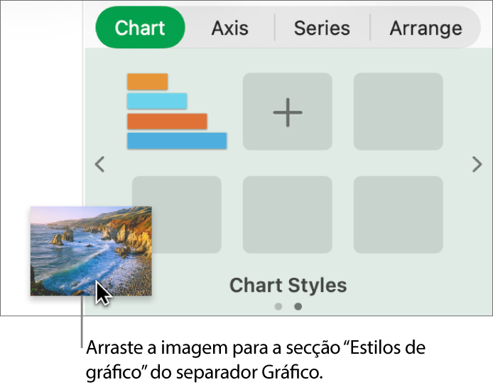 Arrastar uma imagem para a secção de estilos de gráfico da barra lateral para criar um novo estilo.